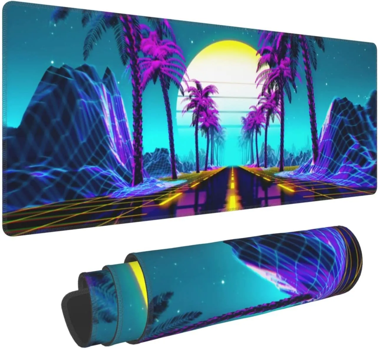 Retrowave podkładka pod mysz do gier duża XL mata na biurko długie rozszerzone podkładki duża podkładka pod mysz na dekoracje do domowego biura akcesoria 31.5X11.8 Cal