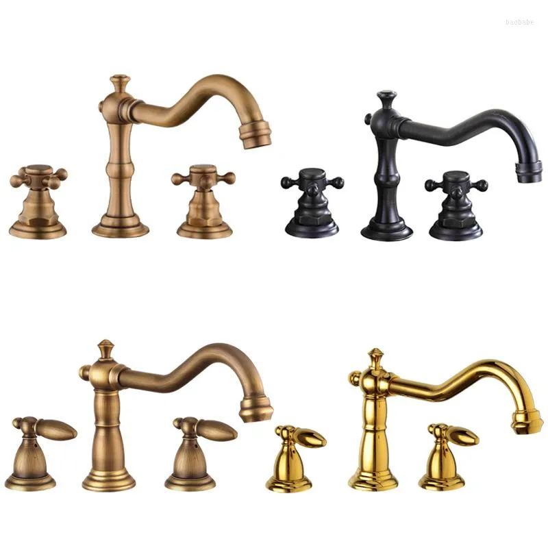 Bathroom Sink Faucets European Style Full Copper Double Handle Split Three-hole Faucet Basin And Cold Water Light Luxury Gold Wash BasinTap