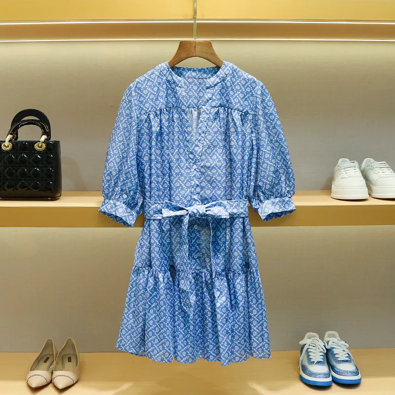 Sandro Dress: Printed V Neck Bubble Sleeve Lace Up... From Shunlifacai669,  $83.19 In Bulk | DHgate.Com