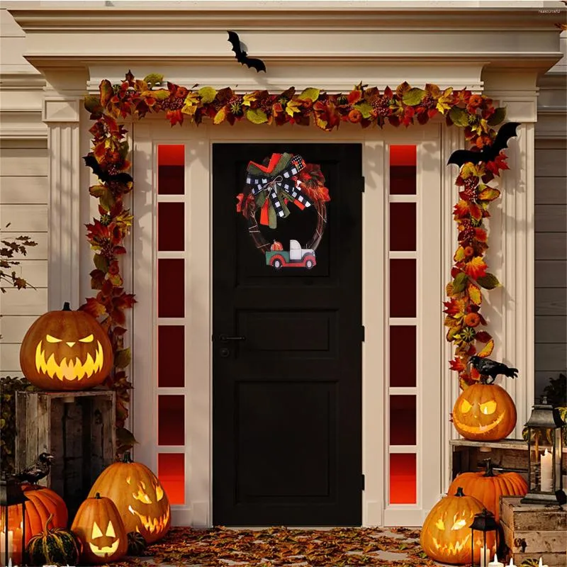 Camion de citrouille de ferme de guirlande d'automne de fleurs décoratives pour la décoration de porte d'entrée de maison décorations de Noël/Halloween