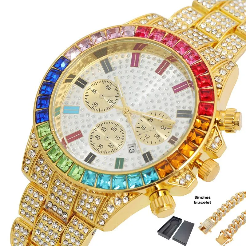 Orologi da polso Bling Ice Out Orologi da uomo Bracciale Orologio al quarzo con diamanti per uomo Hip Hop Orologio da polso a catena cubana Relogio impermeabile