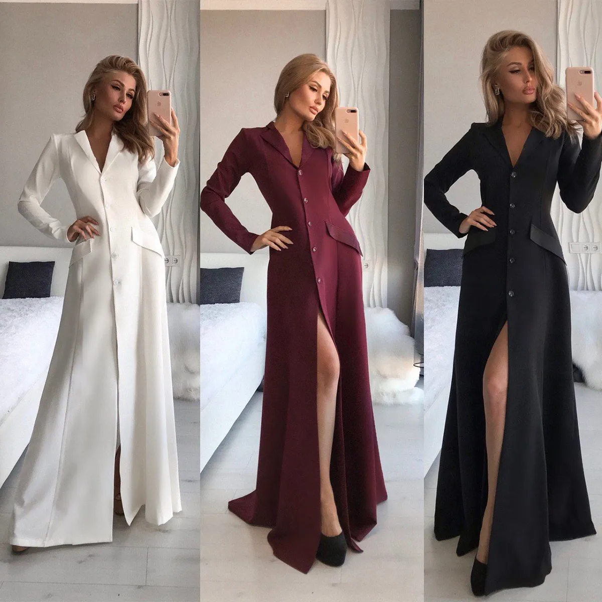 White Custom Made Long Jacket Suits Women Ladies Prom Evening Guest Formal Wear Dress