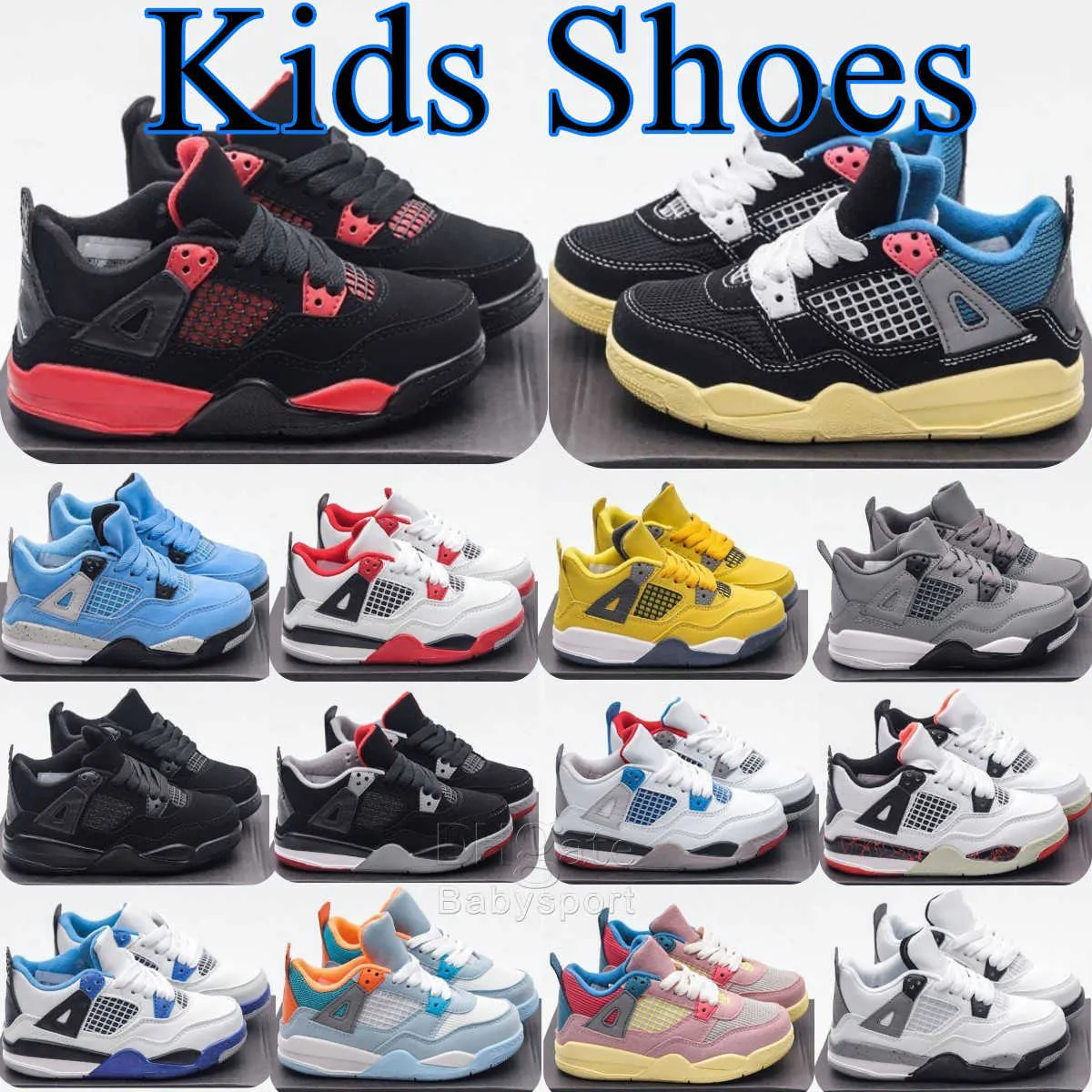 2023 Yeni yürümeye başlayan çocuklar 4s 4 çocuk ayakkabılar erkek kızlar erkekler basketbol spor spor ayakkabı ayakkabısı gri siyah spor ayakkabılar askeri mavi bebek çocuk gençlik eğitmenleri EUR boyutu 22-35