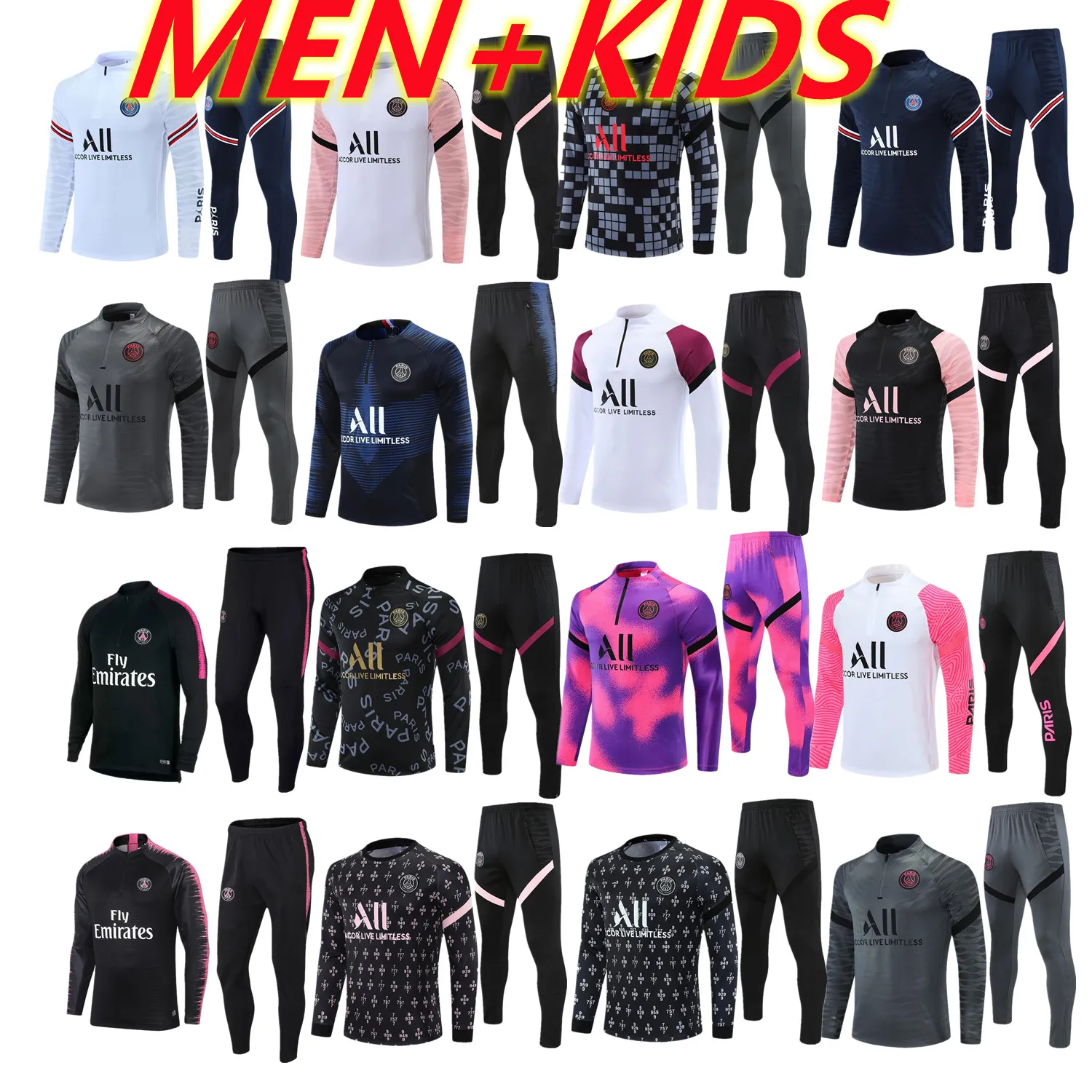 18 19 20 21 22 Kinder Männer Fußball-Trainingsanzug Psgs MBAPPE Jacke Futbol Lange Ärmel Survêtement-Sets Hommes Sportswear Trainingsanzüge Fußball-Trainingsanzüge Oberteil S-2XL