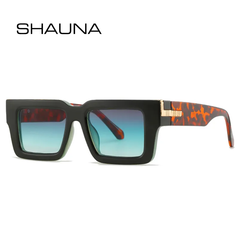 SHAUNA Retro Square Solglasögon Dammode Leopard Gradient Shades UV400 Män