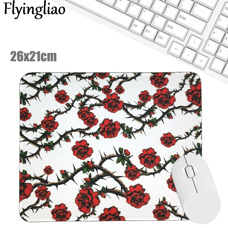 Feministyczna róża kwiaty kreatywna klawiatura biurowa Kawaii podkładka pod mysz do laptopa antypoślizgowe maty na biurko niestandardowa podkładka na biurko podpórka pod nadgarstek