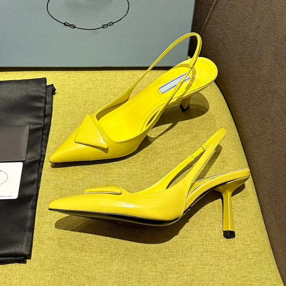 Neon-yellow Point Toe Chunky Heeled Slingback Pumps | SHEIN