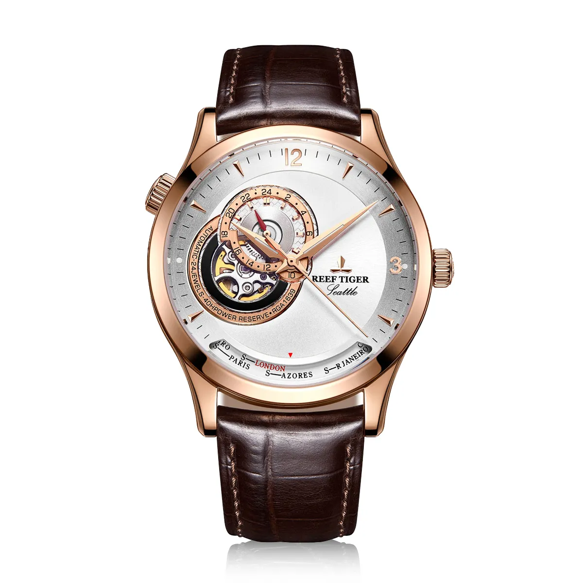 Reef Tiger/RT Męskie zegarki na co dzień Luksusowe zegarki automatyczne w kolorze różowego złota Designerski zegarek RGA1693