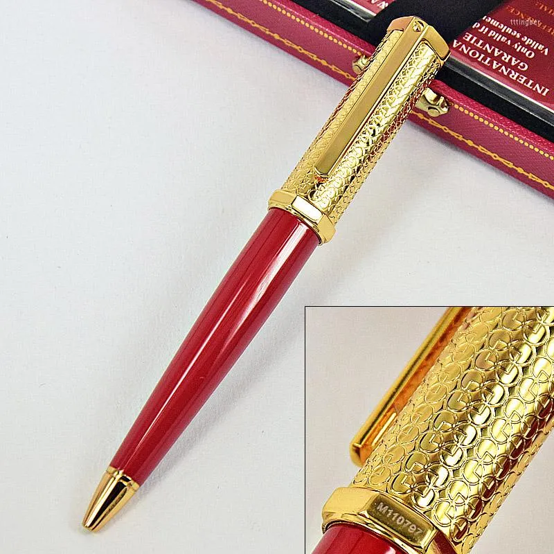 Santos-Dumont De CT Heptagon Red Barrel Golden/Silver Dot Pattern Luxury Ballpoint Pen With Serial Number Writing Smooth