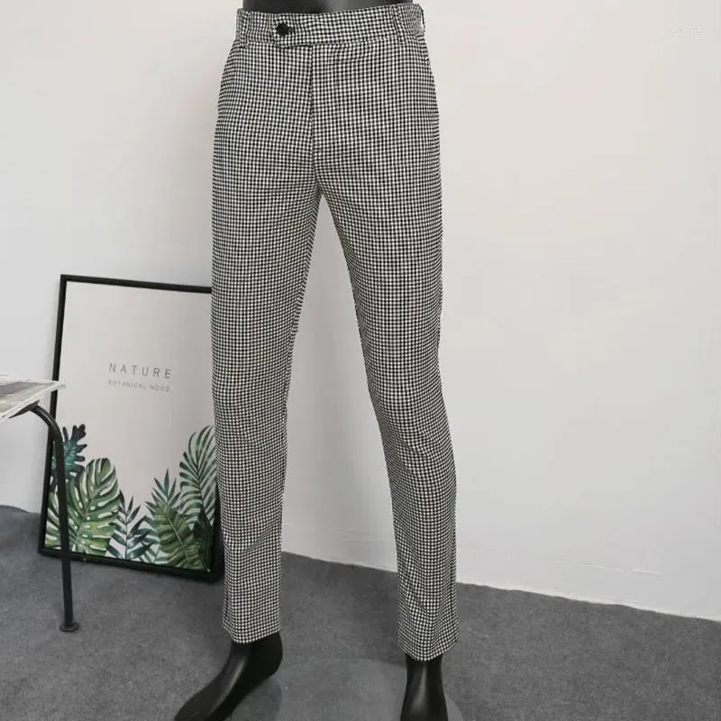 Calças masculinas para homens preto branco Houndstooth xadrez masculino cavalheiro terno de negócios roupas retrô casamento noivos 2023