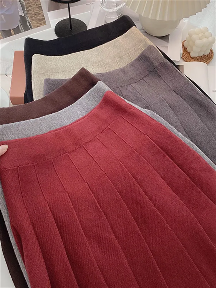 スカート Yitimoky ニットプリーツスカート女性のための秋冬ファッションミニスカート厚みのセータースカート赤黒グレーコーヒー 230707