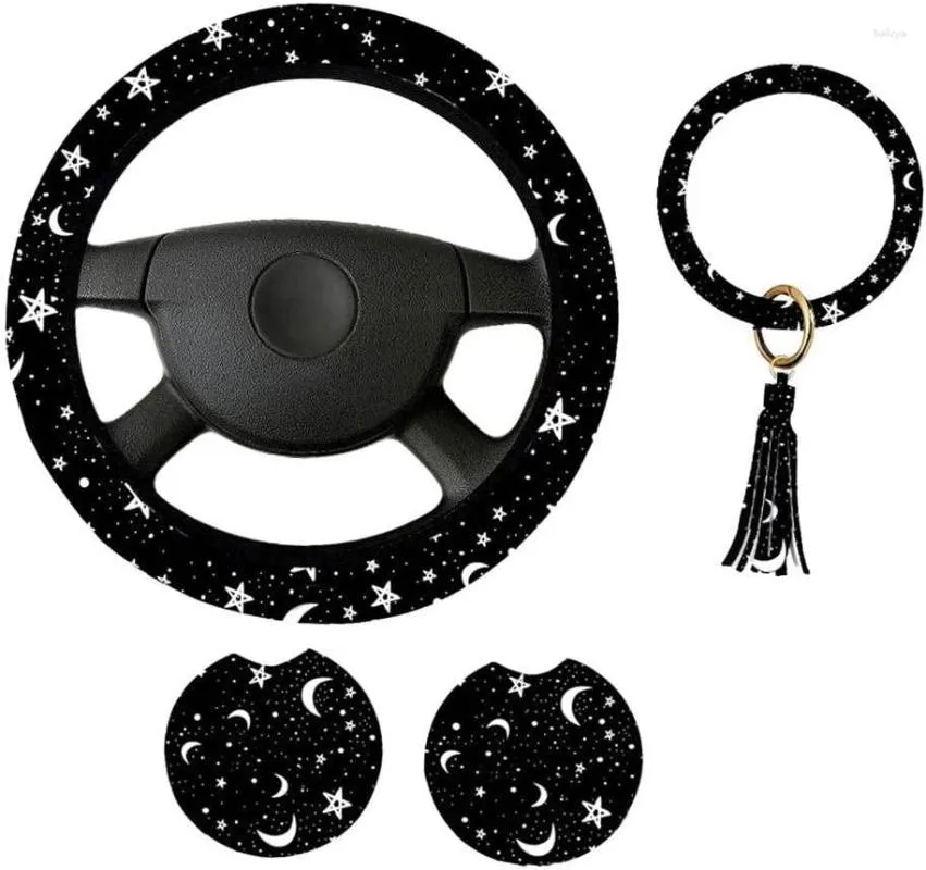Steering Wheel Covers Moons Stars Cover With Coasters And Leather Keyring Fit Cars For Women