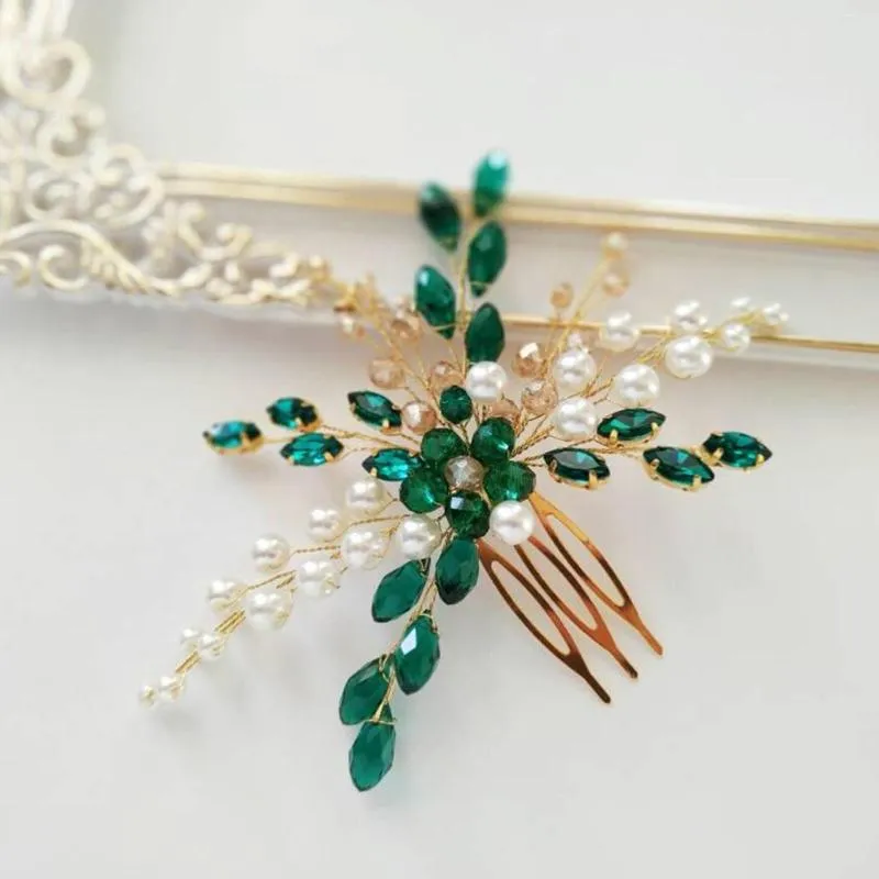 Hair Clips Shiny Comb Bride Tiaras For Women Green Crystal Hairpin Fashion Daily Side Pin Wedding Accessories Charm Crown Jewelry