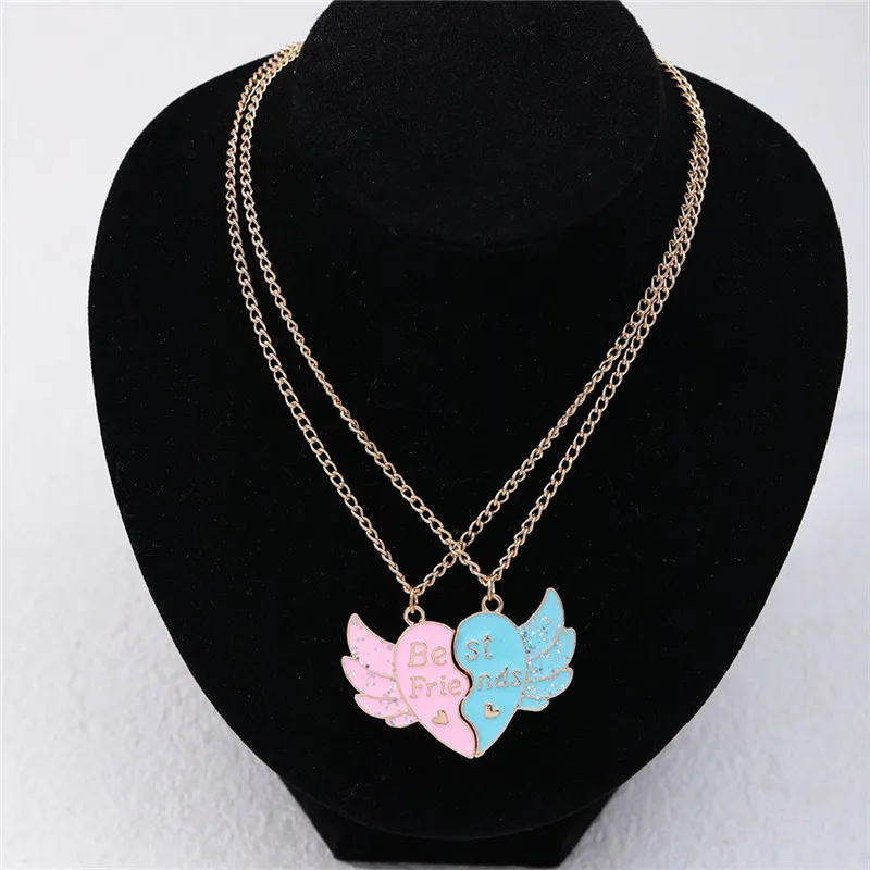 Cute Best Friend Letters Wing Heart Gold Necklace Designer for Childrens South American Alloy Silver Chain Pendants Necklace Jewelry Friend Girls Gift 