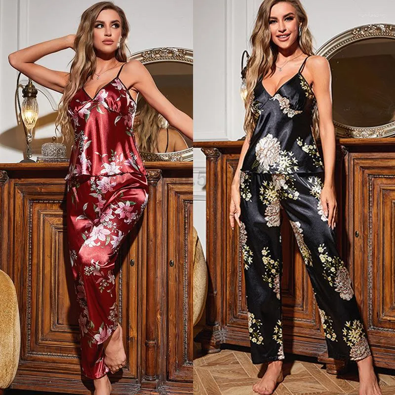 Women's Ffashion Silk Satin Two-Piece Pajamas Sets Ice Silk Sexy