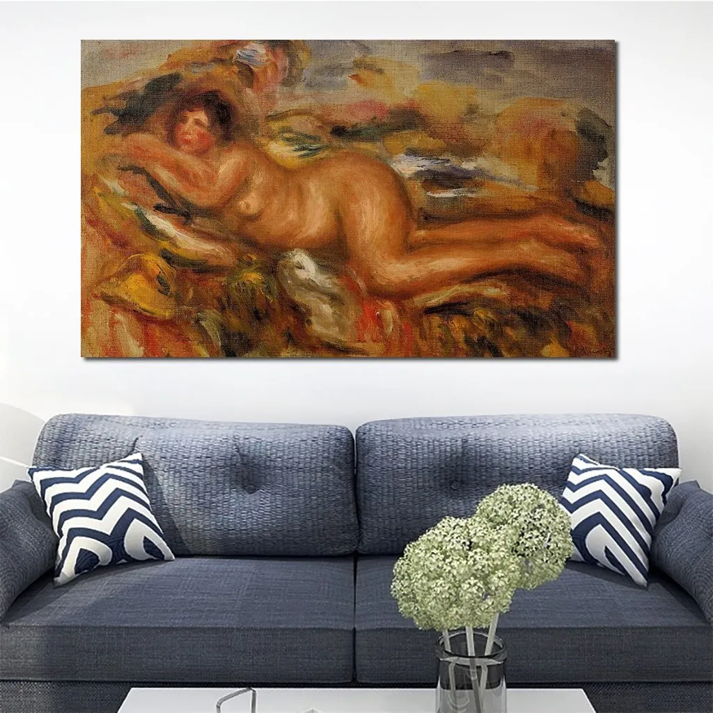 Impressionist Canvas Art Nude on The Grass Pierre Auguste Renoir Painting Handcrafted Modern Landscapes Hotels Room Decor