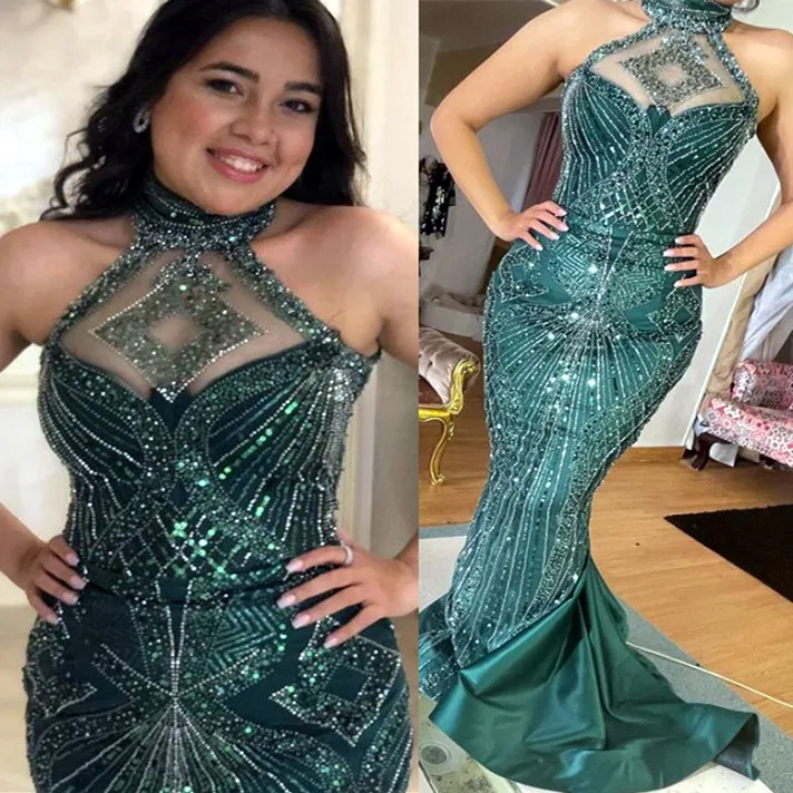 Emerald Green Aso Ebi Mermaid Prom Dress: Sequined Lace Evening Gown,  Formal Party Dress, Second Reception, Engagement Birthday Dress