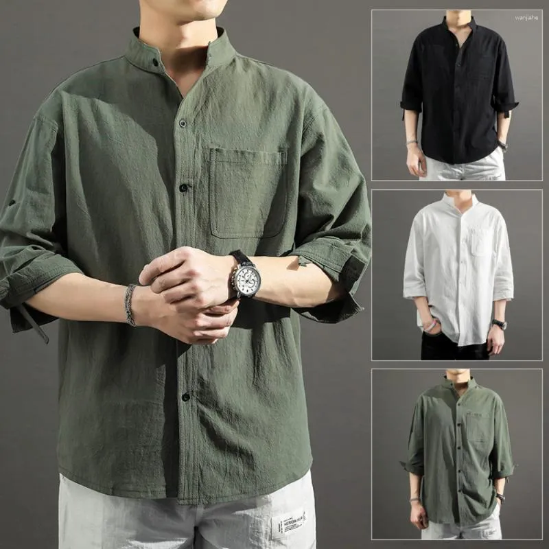 Heren Casual Shirts Linnen Lang Shirt Grote Maat 5XL Wit Zwart En Groen Effen Kleur Design Jonge Straat Top