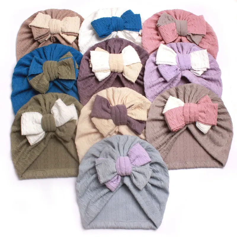 Primavera Autunno Europa Infantile Neonate Doppio Colore Fiocco Berretti Bambini Bowknot Cap Bambini Cappelli Turbante i