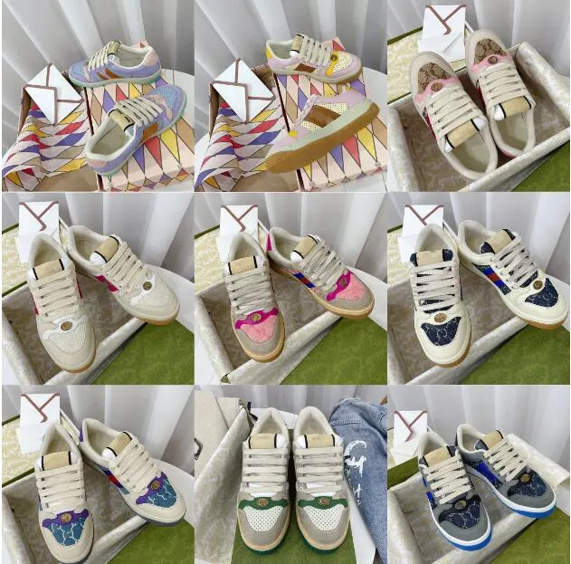 2023Brand designer casual shoes women's crystal women's Screener sneakers striped fashion retro dirty leather sneakers