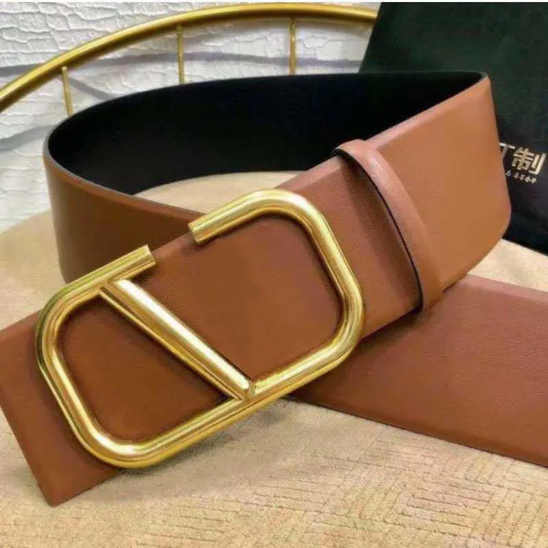 Man Woman Designer Belts Brown Luxury äkta läder V Buckle Belt Cowhide Antik guldspänne Bälten High-End Ceinture för damer