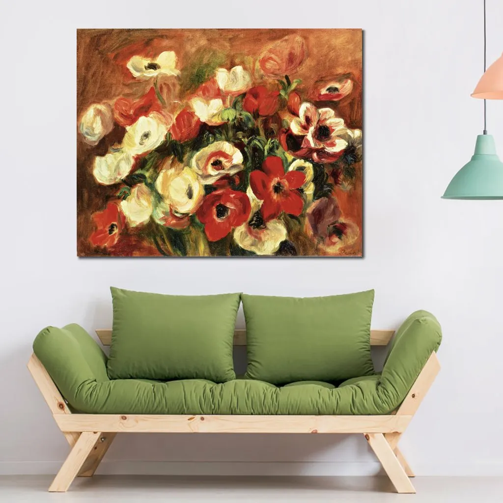 Scenic Landscape Art Spray of Anemones Pierre Auguste Renoir Artwork on Canvas Handmade Modern Bedroom Decor