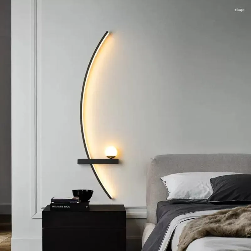 Applique murale moderne LED croissant minimaliste rayures or noir appliques décoratives pour chambre chevet étude maison éclairage Lustres