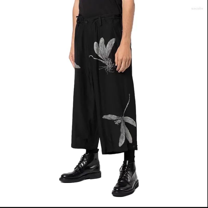 Men's Pants Big Yards Trousers! 2023 Silk Dragonfly Print Six Cut Slacks For Men And Women