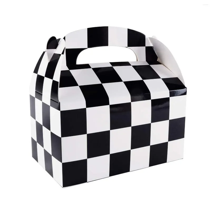 Gift Wrap 12 Pack Black And White Checker Racing Flag Pennant Treat Paper Cardboard Boxes With Handles For Crafts Candy Goodie Bags