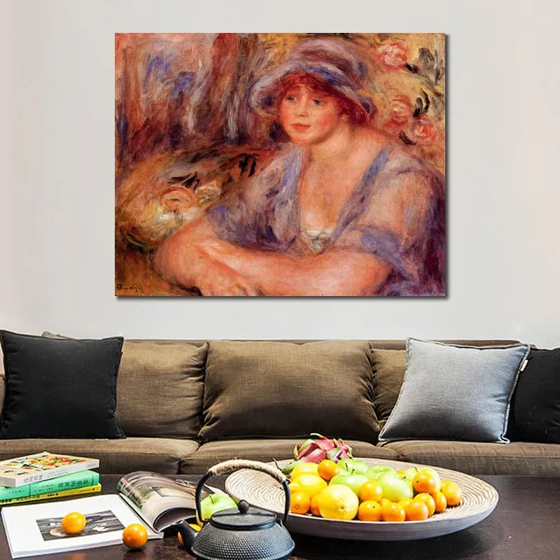 Figure toile Art femmes Andrée en bleu (andree Heurschling) Pierre Auguste Renoir peintures à la main moderne oeuvre maison Decor