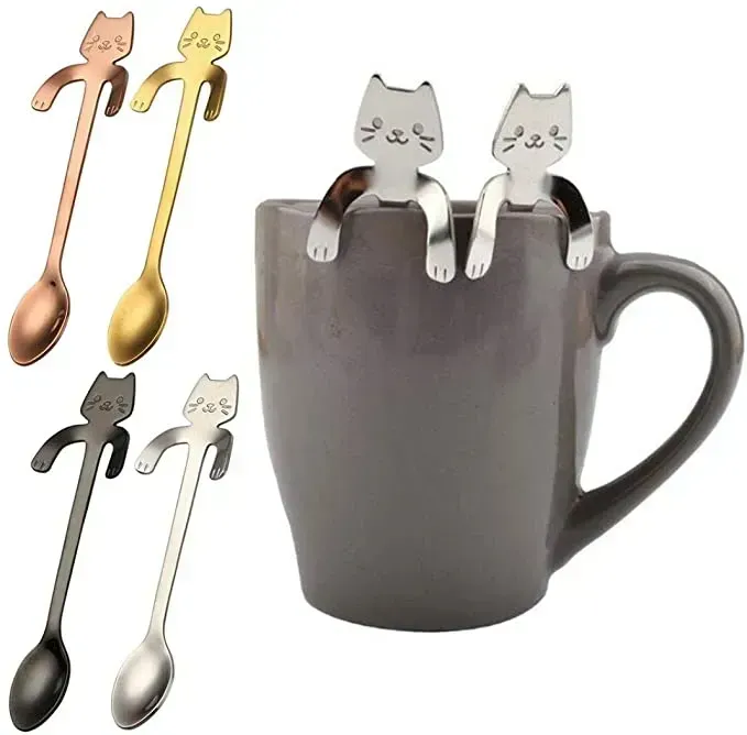 UPS łyżeczka do kawy i herbaty ze stali nierdzewnej Mini kot długa rączka kreatywna łyżka narzędzia do picia gadżet kuchenny sztućce zastawa stołowa hurtownia 7.8