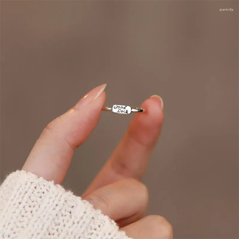 Cluster Ringen 925 Sterling Zilver Koreaanse Brief Geluk Ring Voor Vrouwen Retro Thaise Creatieve Open Verjaardagsfeestje Sieraden Gift