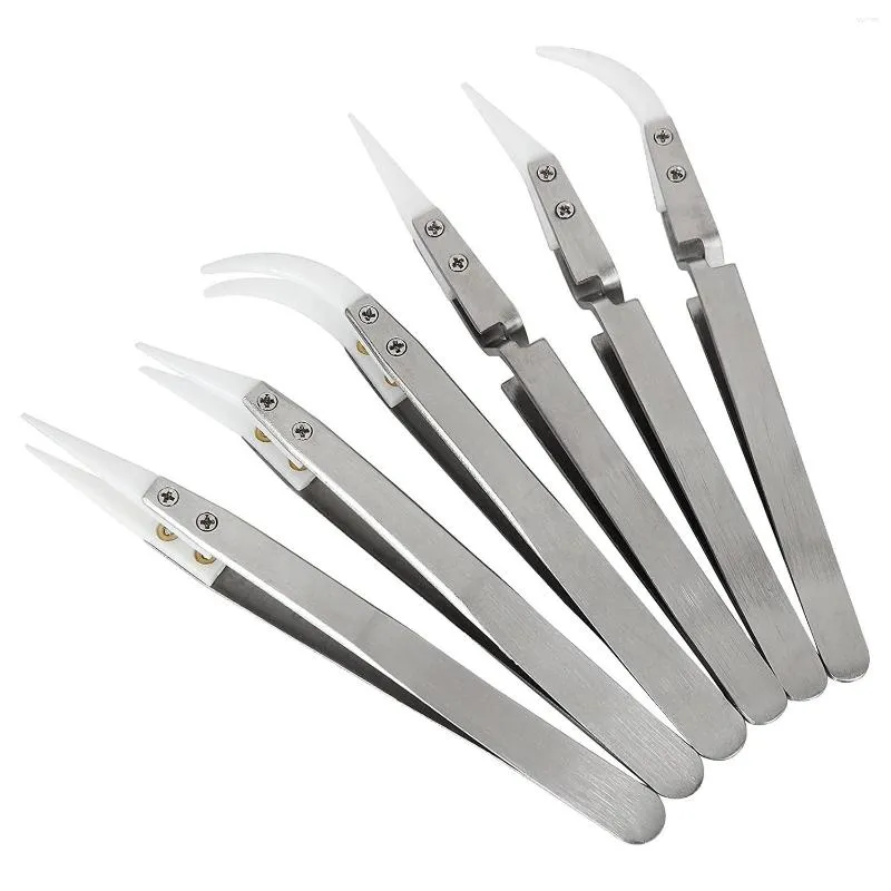 Bowls 6 Pcs Precision Ceramic Reverse Solder Tweezers Non- Anti-Magnetic Pointed And Curved Tips Set