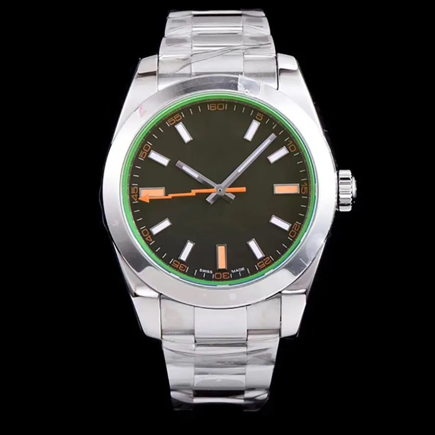 Hoogwaardige heren 3131 automatisch mechanisch horloge 40 mm roestvrij staal 116400 Eclairage blauwe wijzerplaat groen glas horloge originele doos