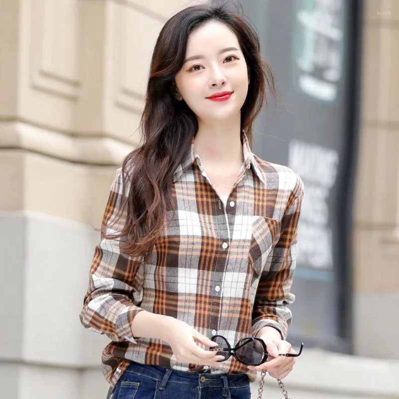 Women's Blouses Autumn Winter Vintage Plaid Thick Shirt Overcoat 2023 Casual Simple Women Retro Loose Long Sleeve Cardigan Sunscreen Jacket