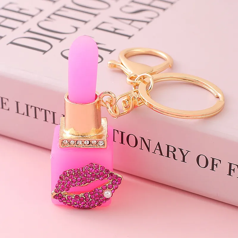 Fashion Rhinestone Lipstick Keychain Pendant Fashion Zinc Alloy Bag Hanging Keychains Jewelry Accessories Gift