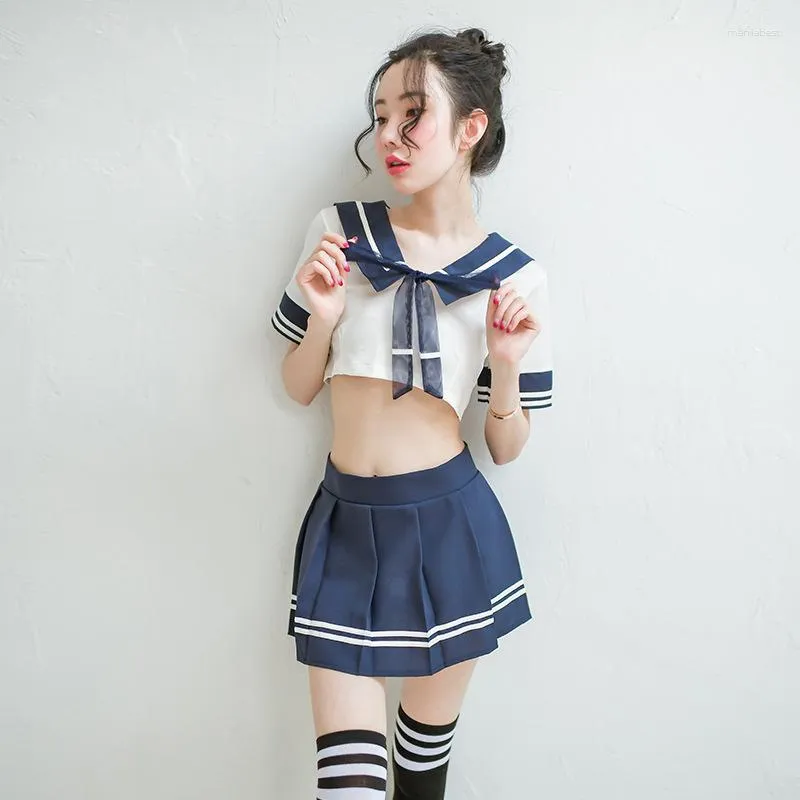 Women's Sleepwear Blue Japanese Sexy Student Uniform Temptation Suit Sailor Pajamas With T Pants