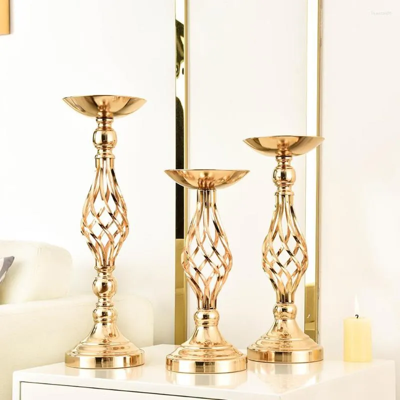 Candle Holders Gold Silver Metal Candlestick Flower Stand Vase Table Centerpiece Event Rack Road Lead Wedding Decor