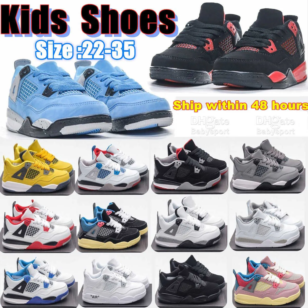 2023 Designer Jumpman 4s Youth Basketball Sneakers For Kids Red Thunder