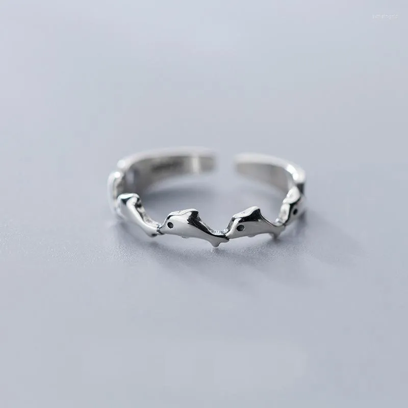 Cluster Anneaux MloveAcc 925 Solide Réel En Argent Sterling De Mode Mignon Dauphins Anneau Pour Femmes Filles Enfants Cadeau De Noël