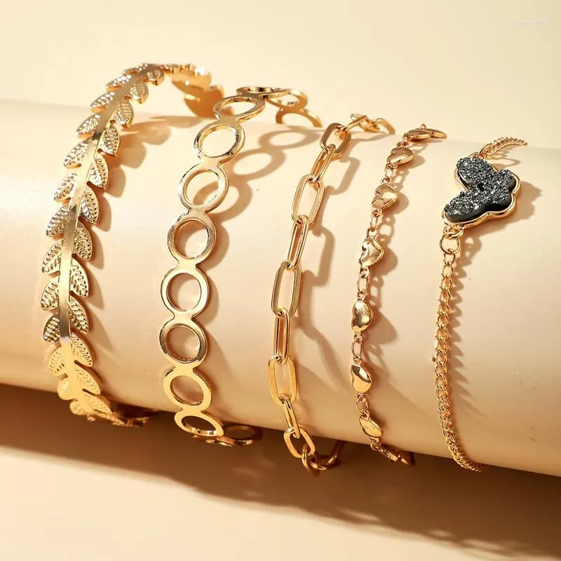 Link Bracelets 5 Pcs/set Butterfly Bracelet Fashion Leaf Heart Chain Crystal Circle Bangle Hand Jewelry For Female