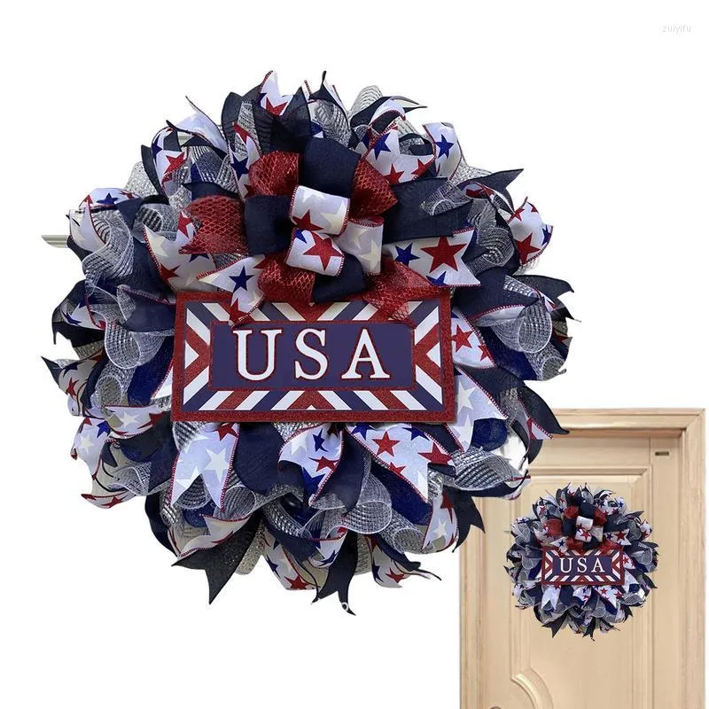 Decoratieve bloemen Amerikaanse vlagkrans Onafhankelijkheidsdag patriottische deur 16 inch voor tuinschoolarbeidsfront