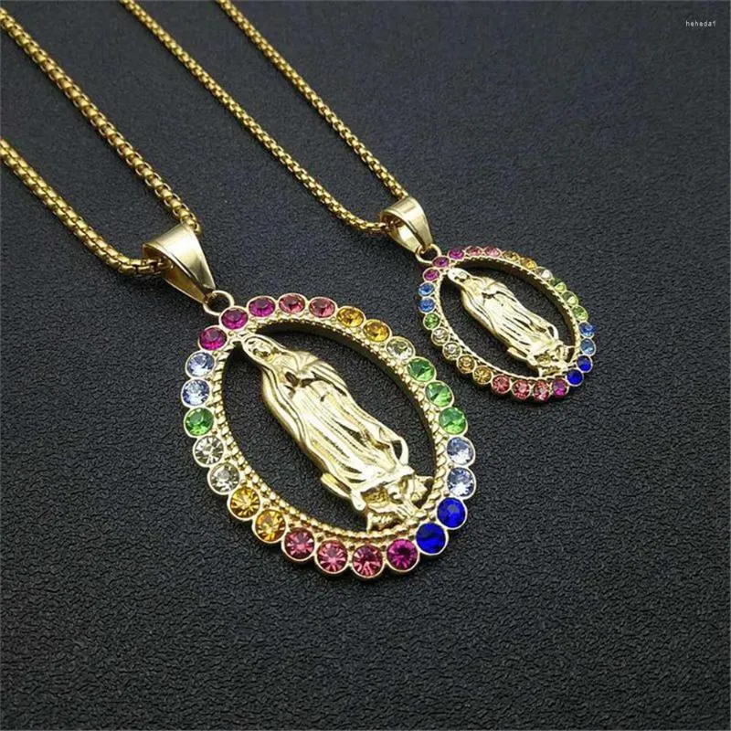 Pendentif Colliers Hip Hop Iced Out Bling Vierge Marie Or Couleur En Acier Inoxydable Collier Chrétien Pour Femmes Hommes Bijoux Religieux Cadeau