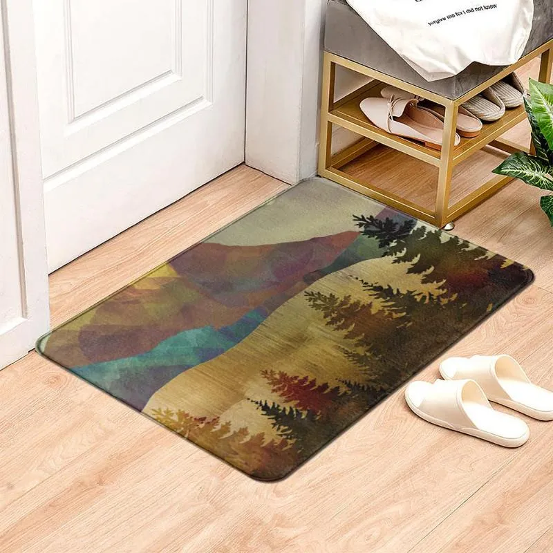 Tapis jaune belle montagne 3D paysage tapis de sol motif naturel salle de bain porte cuisine absorbant antidérapant bienvenue