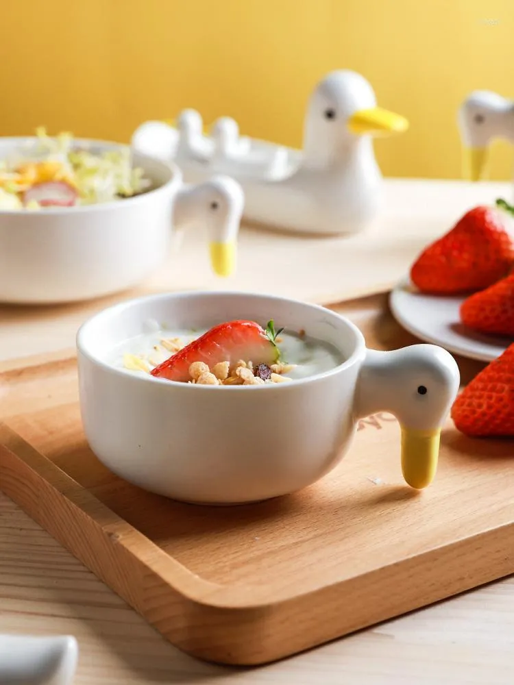 Bowls Japan Style Salad Cute Duck Printed Under Glazed Ins Cutlery Ceramic Mugs With Handgrip 320ML Chopsticks Rack