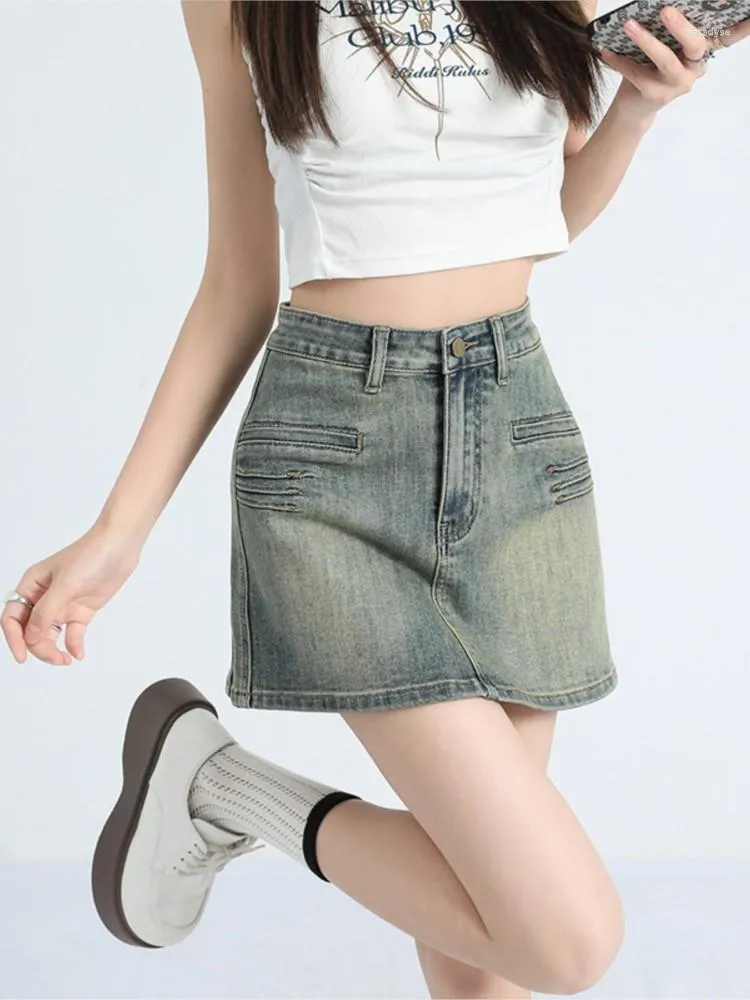 Skirts Women Denim Package Hip Skirt 2023 Summer Autumn Slim-type Anti Glare Casual Retro