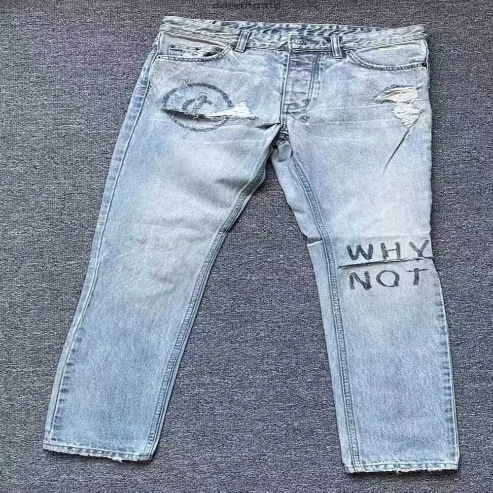 Designer ksubi Jeans per pantaloni Rip Denim Biker Grey Paint Distress Slim Fit Stretch AC4W