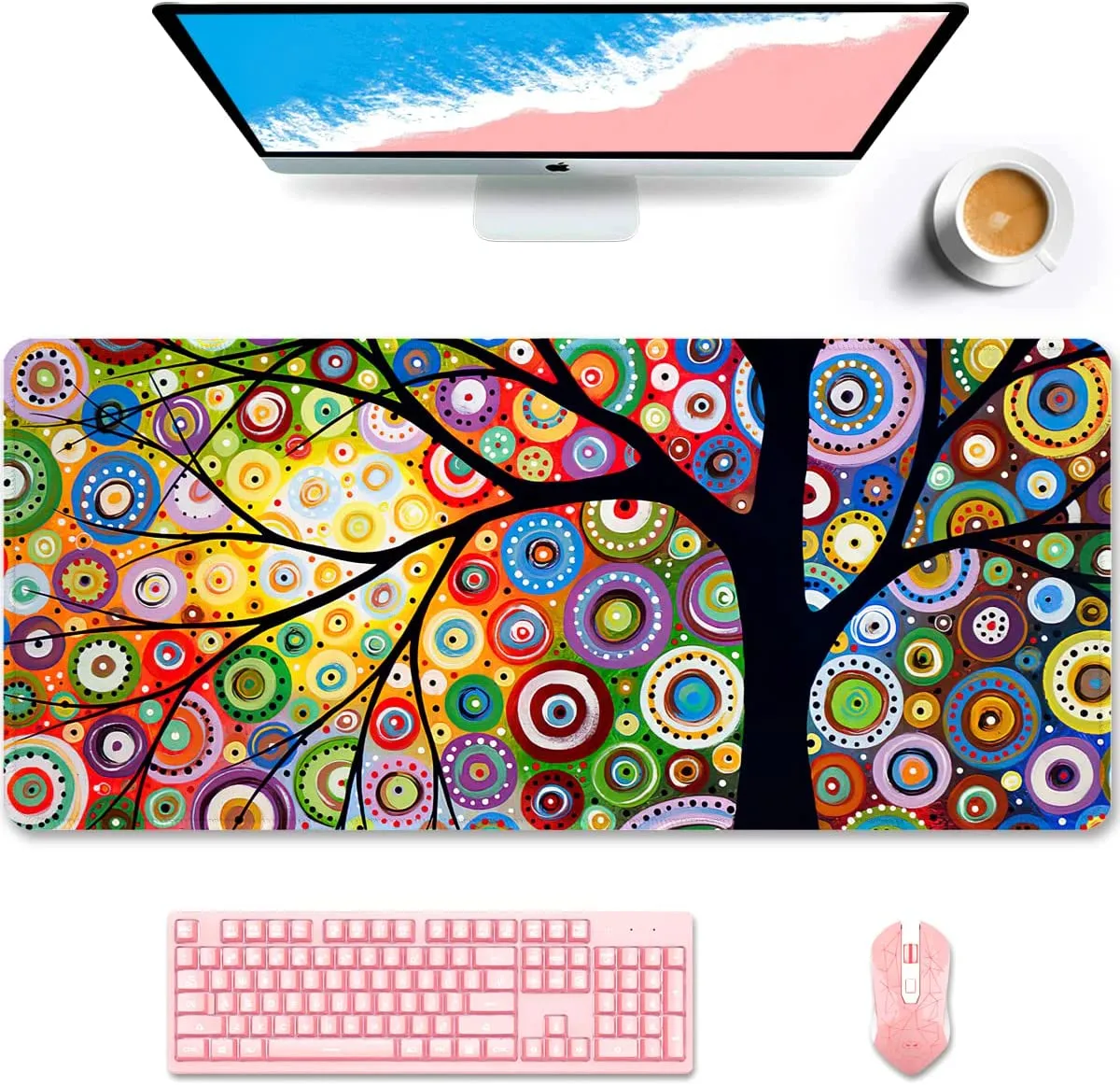 Tapis de bureau arbre de vie floral XXL grand tapis de souris tapis de souris de jeu étendu tapis de bureau antidérapant pour clavier d'ordinateur et ordinateur portable