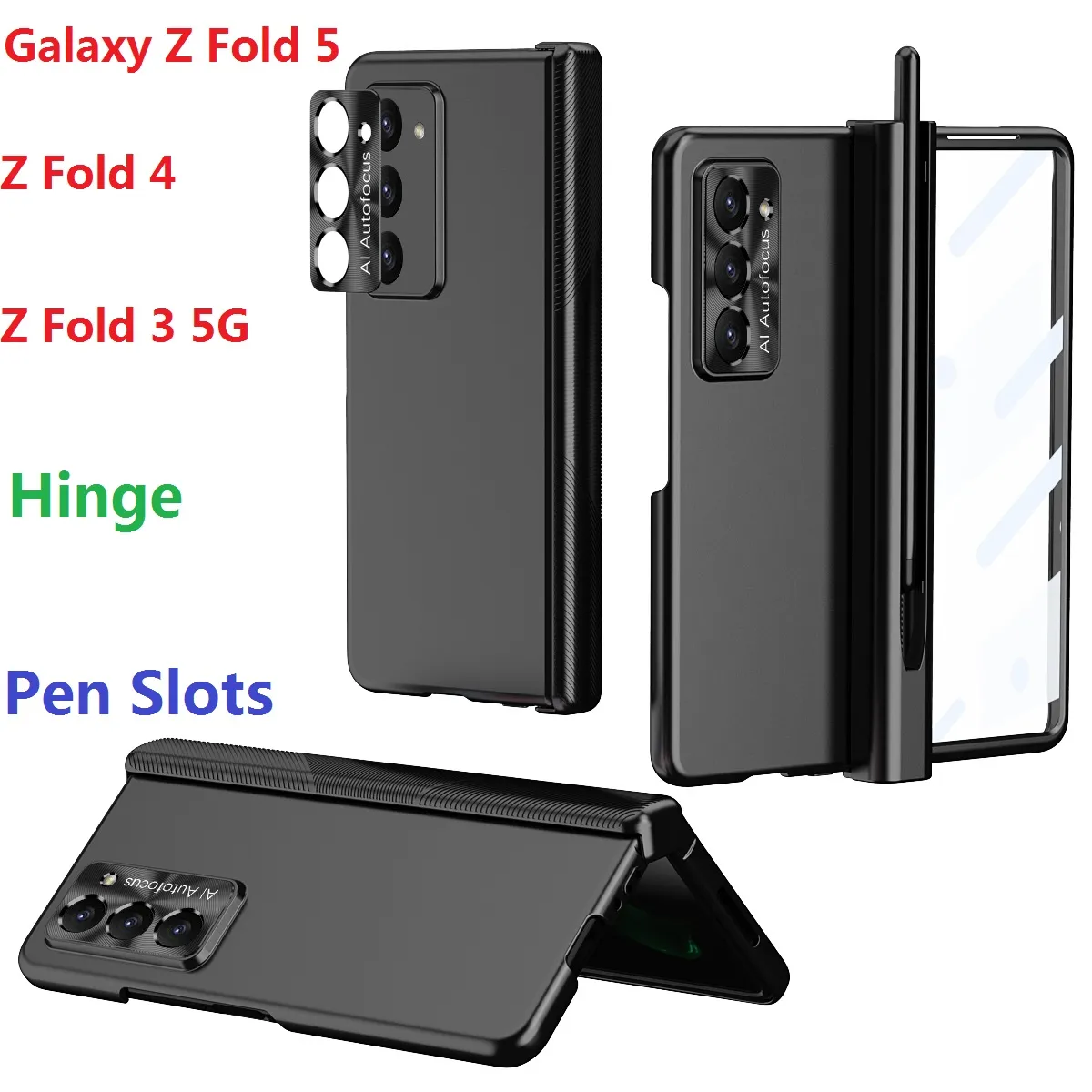 Plating Hard Cases For Samsung Galaxy Z Fold 5 3 Fold 4 Fold3 Case Pen Slots Hinge Protection Film Cover