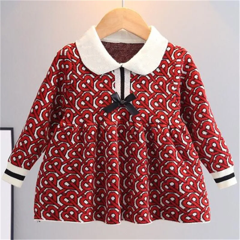 Bowknot Girls Dress Dzianiny Księżniczka Sukienki Sweterowe Wiosna Jesień Drukowane Litery Designer Kids Baby Dress Odzież Dziecięca Z Długim Rękawem